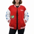 Kırmızı Varsity Çıtçıtlı Baskılı Oversize kalıp Kolej Ceket - Kırmızı