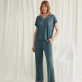 Kısa Kollu V Yakalı Dantelli Pijama Takımı