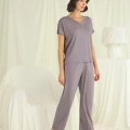 Kısa Kollu V Yakalı Dantelli Pijama Takımı