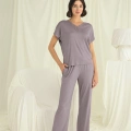 Kısa Kollu V Yakalı Dantelli Pijama Takımı