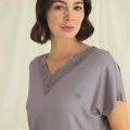 Kısa Kollu V Yakalı Dantelli Pijama Takımı