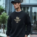 Kışlık Bisiklet Yaka Ön Ve Arka Baskılı SweatShirt - Siyah