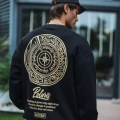 Kışlık Bisiklet Yaka Ön Ve Arka Baskılı SweatShirt - Siyah