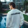 Kışlık Bisiklet Yaka Oversize Baskılı SweatShirt - Beyaz