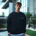 Kışlık Bisiklet Yaka Oversize Baskılı SweatShirt - Siyah