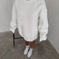 Kışlık Bisiklet Yaka Üç İplik Basic SweatShirt - Beyaz