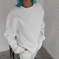 Kışlık Bisiklet Yaka Üç İplik Basic SweatShirt - Beyaz