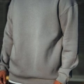 Kışlık Bisiklet Yaka Üç İplik Basic SweatShirt - Boyalı Gri -