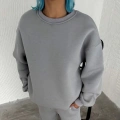 Kışlık Bisiklet Yaka Üç İplik Basic SweatShirt - Gri