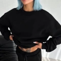 Kışlık Bisiklet Yaka Üç İplik Basic SweatShirt - Siyah