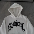 Kışlık Kapşonlu Baskılı Oversize SweatShirt- Beyaz