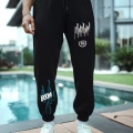 Kışlık Üç İplik Baskılı Eşofman Pantolon - Siyah