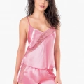 Koyu Pembe Saten Babydoll Şort Takımı