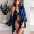 Kuşaklı Mini Boy Sabahlık Lacivert
