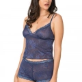 Lacivert Jakarlı Babydoll Şort Takımı