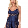 Lacivert Saten Babydoll Şort Takımı