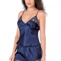 Lacivert Saten Babydoll Şort Takımı