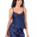 Lacivert Saten Babydoll Şort Takımı