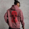 Maske Baskılı Kapüşonlu Sweat - Gül Kurusu