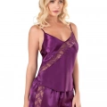 Mor Saten Babydoll Şort Takımı