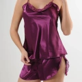 Mor Saten Babydoll Şortlu Takım - 330