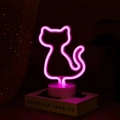Neon Kedi Masa Gece Lambası Pembe Işık