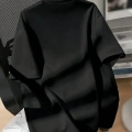 New York Baskılı Oversize Bisiklet Yaka T-shirt - Siyah