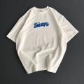 Ön Ve Arka Baskılı Oversize Bisiklet Yaka T-shirt- Beyaz