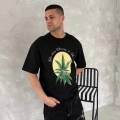 Ön Ve Arka Baskılı Oversize Bisiklet Yaka T-shirt- Siyah