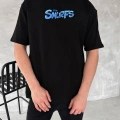 Ön Ve Arka Baskılı Oversize Bisiklet Yaka T-shirt- Siyah