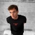 Ön Ve Arka Baskılı Oversize Bisiklet Yaka T-shirt- Siyah