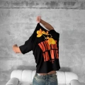 Ön Ve Arka Baskılı Oversize Bisiklet Yaka T-shirt- Siyah