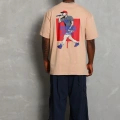Oversize Baskılı Bisiklet Yaka T-Shirt - Bej -