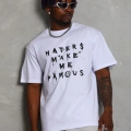 Oversize Baskılı Bisiklet Yaka T-Shirt - Beyaz -