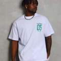 Oversize Baskılı Bisiklet Yaka T-Shirt - Beyaz -