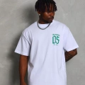 Oversize Baskılı Bisiklet Yaka T-Shirt - Beyaz -