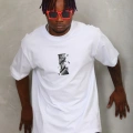 Oversize Baskılı Bisiklet Yaka T-Shirt - Beyaz -