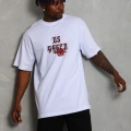 Oversize Baskılı Bisiklet Yaka T-Shirt - Beyaz -