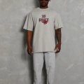 Oversize Baskılı Bisiklet Yaka T-Shirt - Gri -