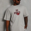 Oversize Baskılı Bisiklet Yaka T-Shirt - Gri -