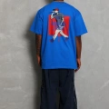 Oversize Baskılı Bisiklet Yaka T-Shirt - Mavi -