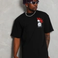 Oversize Baskılı Bisiklet Yaka T-Shirt - Siyah -