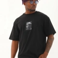 Oversize Baskılı Bisiklet Yaka T-Shirt - Siyah -