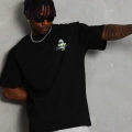 Oversize Baskılı Bisiklet Yaka T-Shirt - Siyah -