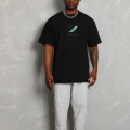 Oversize Baskılı Bisiklet Yaka T-Shirt - Siyah -