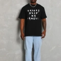 Oversize Baskılı Bisiklet Yaka T-Shirt - Siyah -