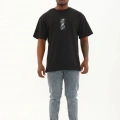 Oversize Baskılı Bisiklet Yaka T-Shirt - Siyah -