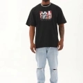 Oversize Baskılı Bisiklet Yaka T-Shirt - Siyah -