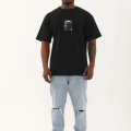 Oversize Baskılı Bisiklet Yaka T-Shirt - Siyah -