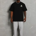 Oversize Baskılı Bisiklet Yaka T-Shirt - Siyah -